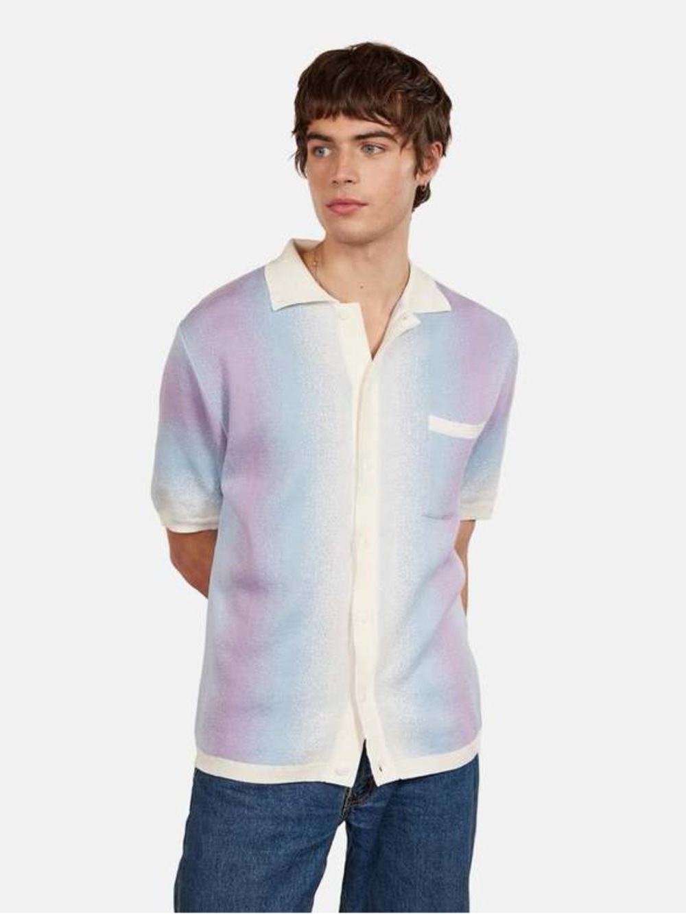 Percival Blue Ombre Knitted Cotton Short Sleeve Shirt XXL - sold out